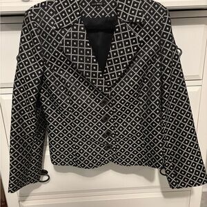 Chic Black and White Geometric Blazer